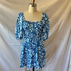Faithfull the Brand Blue and White Floral Mini Dress
